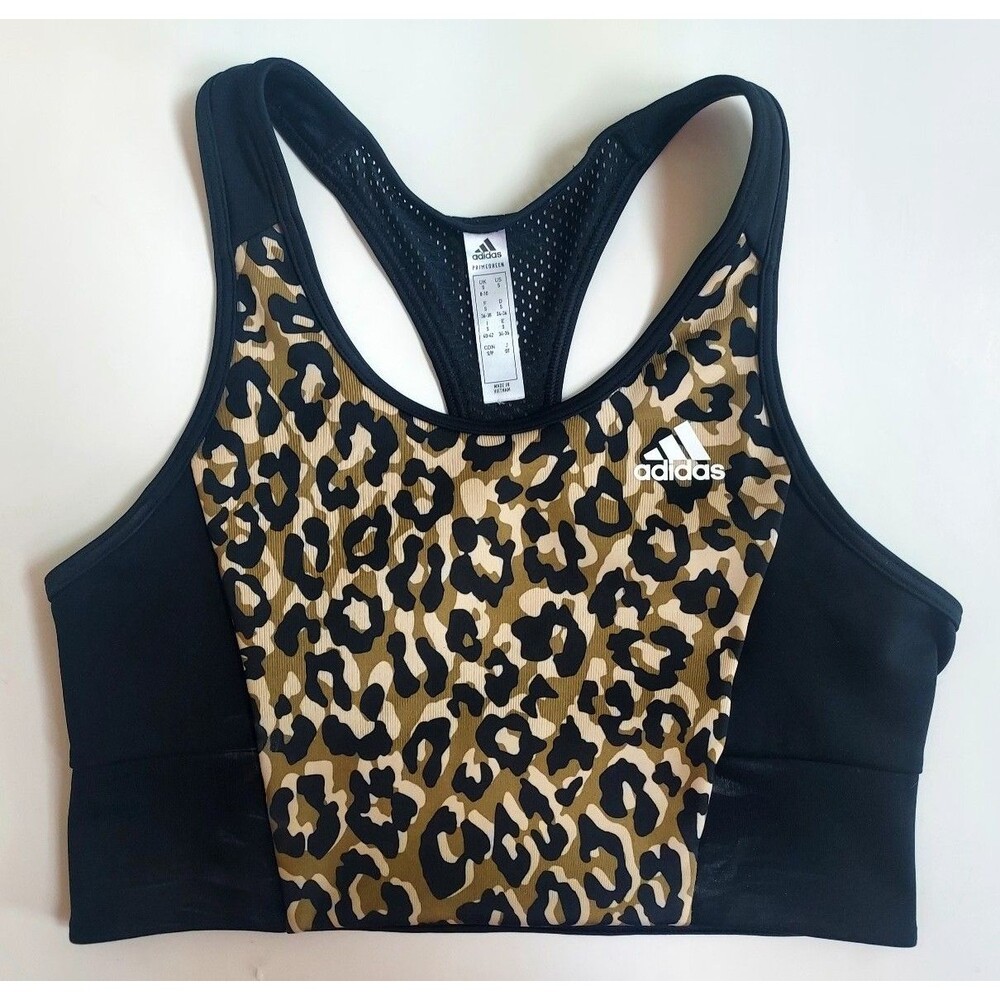 Ladies Adidas Primegreen Aeroready Black & Leopard Print Sports Bra Size Small